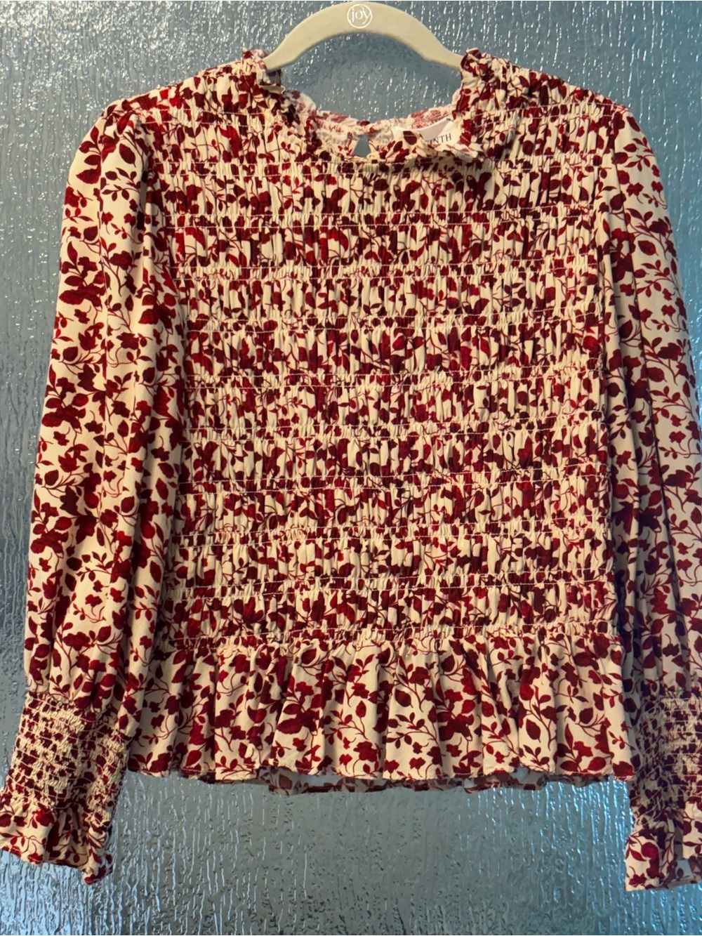 Hyacinth House Smocked Floral Long-Sleeve Top - Red/White